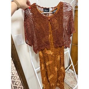 Grandmacore Vintage Cottagecore Fall 2pc Dress Shrug Brown 6 Chaya